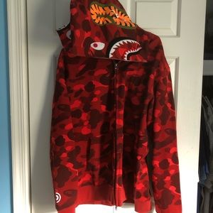 * SOLD * New Red Bape Shark Zip Up Hoodie